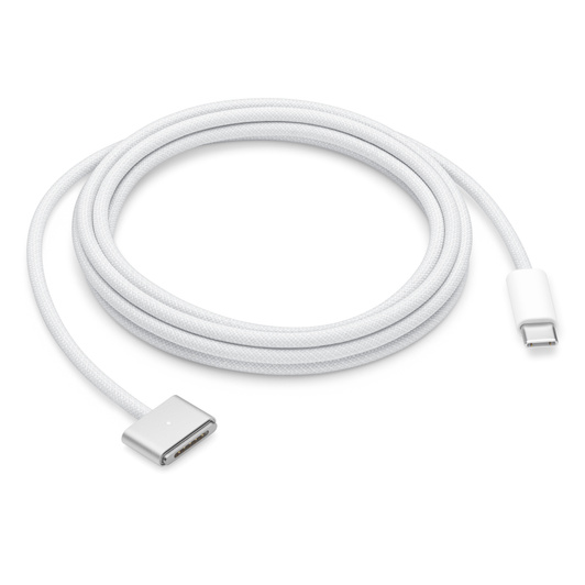 Cable blanco USB-C a MagSafe 3 de 2 metros con conector magnético que se adhiere el puerto de carga de tu notebook Mac.