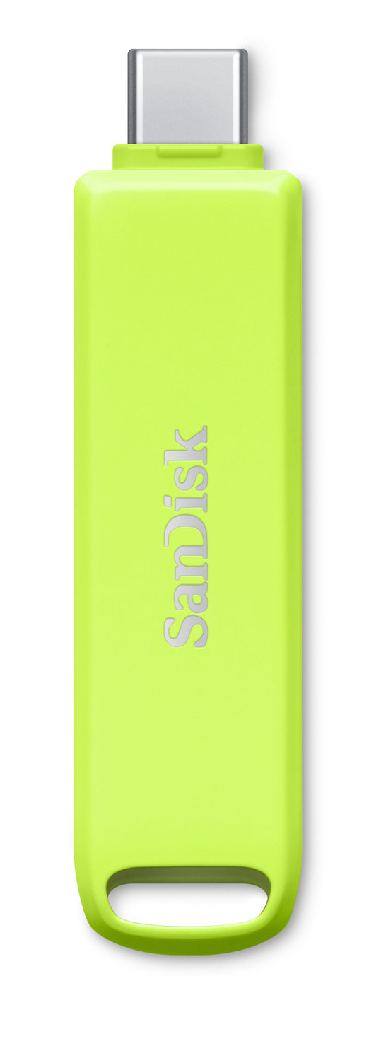 SanDisk® iXpand® Flash Drive Luxe, Grün, USB-C Anschluss oben, SanDisk Logo in der Mitte, Schlüsselring unten