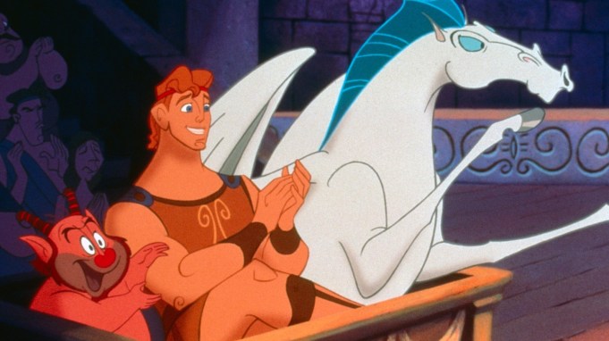 HERCULES, Philoctetes (voice: Danny DeVito), Hercules (voice: Tate Donovan), Pegasus,  1997. © Buena Vista Pictures/courtesy Everett Collection