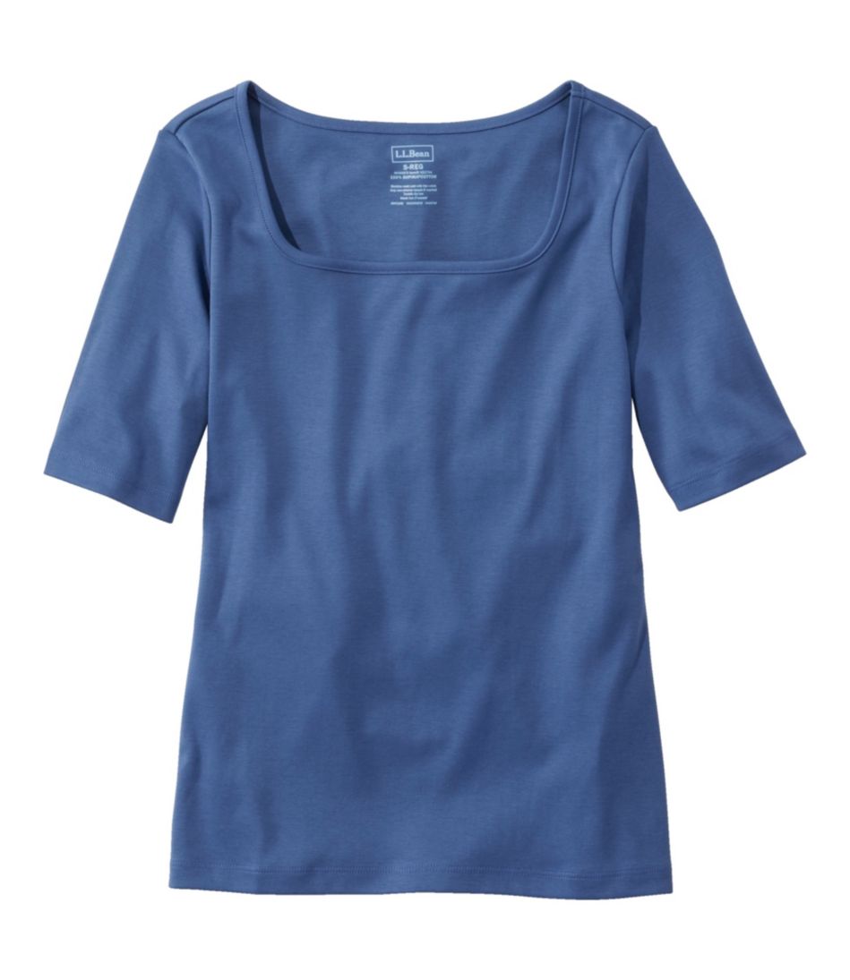 Women's Pima Cotton Tee, Soft Squareneck Elbow-Sleeve