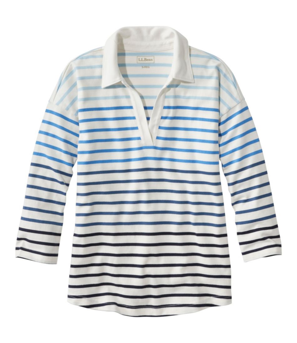 Women's Heritage Mariner Top, Splitneck Polo Three-Quarter-Sleeve Stripe