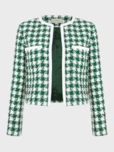 Hobbs Genevieve Large Houndstooth Boucle Jacket, Green/Ivory