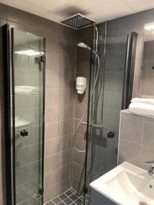 莫舍恩莫舍恩酒店的带淋浴和盥洗盆的浴室