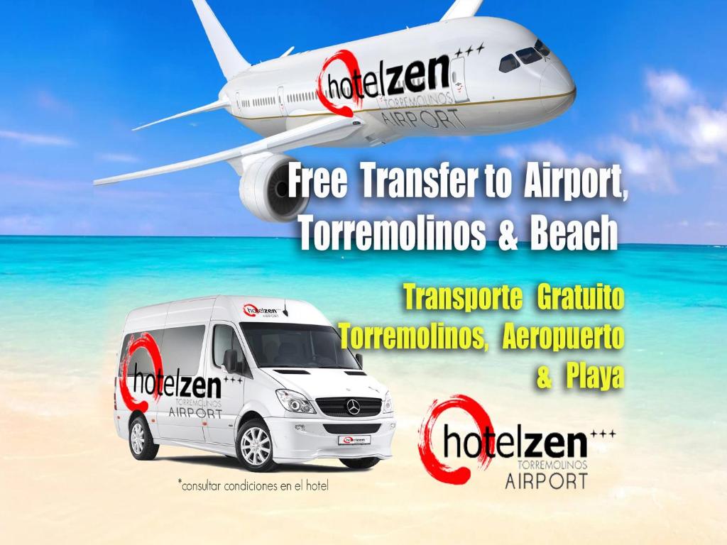 une publicité pour une camionnette de voyage sur la plage avec un avion dans l'établissement Hotel Zen Airport, à Torremolinos