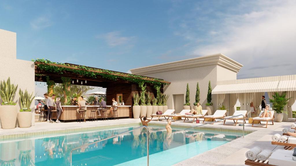 a rendering of a swimming pool at a resort at L'Ermitage Beverly Hills in Los Angeles