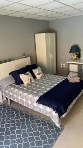 a bedroom with a large bed and a blue rug at APARTAMENTO FONTE DO CRISTO in Porriño