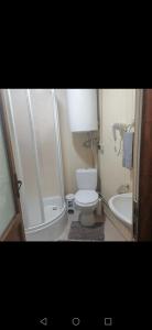 a bathroom with a toilet and a sink and a tub at Nice House in Maidan Village