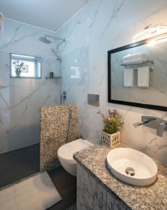 a bathroom with a sink and a toilet at Madhav's Mallet in Jaipur