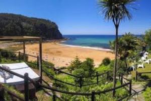 - une vue sur la plage avec un palmier et l'océan dans l'établissement Casa María, à Villaviciosa