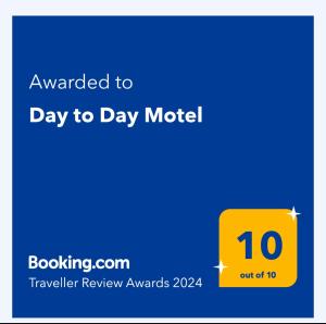 תעודה, פרס, שלט או מסמך אחר המוצג ב-Day to Day Motel