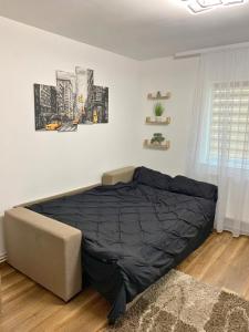 a bedroom with a large bed and a couch at Apartament Fălticeni in Fălticeni