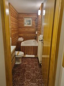 een badkamer met een bad en een toilet bij Art Hotel Kristal in Bohinj