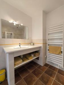 a bathroom with a sink and a mirror at Le Peyret in Serres-Castet