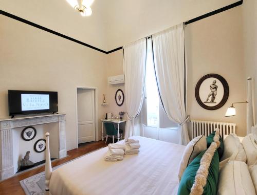 ein Schlafzimmer mit einem großen Bett und einem TV in der Unterkunft Villa Nardi - Residenza D'Epoca in Florenz