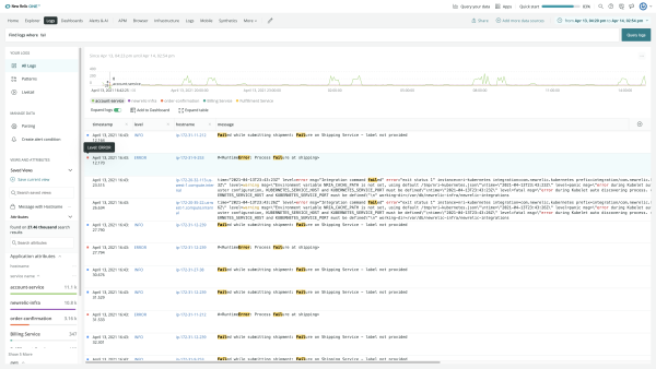 Écran New Relic Logs