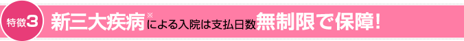 特徴3：新三大疾病※による入院は支払日数無制限で保障！