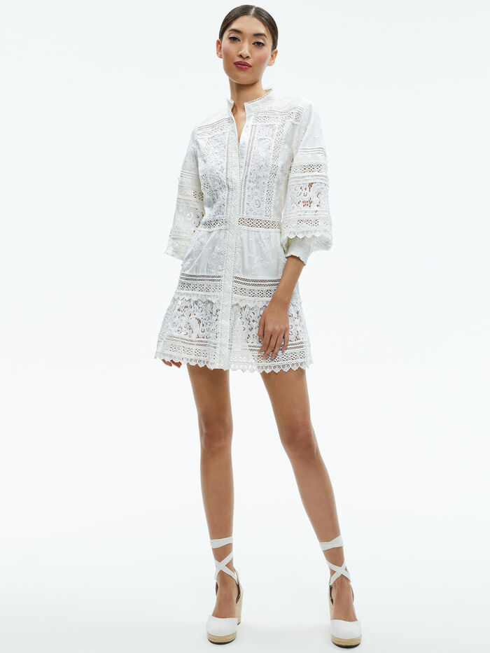 CAILIN TUNIC TIERED MINI DRESS - OFF WHITE - Alice And Olivia