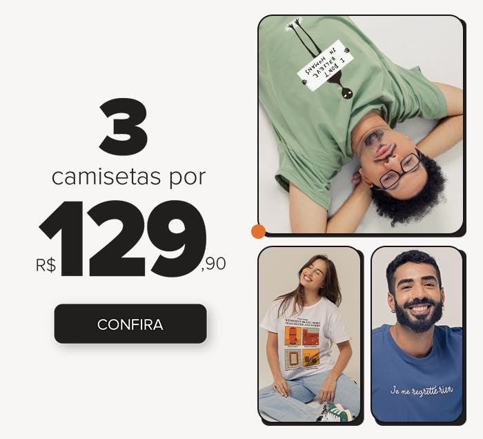 3 Camisetas Por R$ 129,90