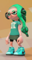 A teal Inkling girl wearing the Mint Dakroniks.