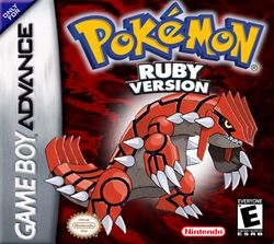 Box artwork for Pokémon Ruby and Sapphire.