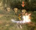 A Spin Attack defeating a group of Puppets from Twilight Princess