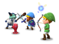 The Links fighting a Red Chuchu and a Moblin in Battle Quest from Nintendo Land