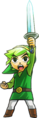 Green Link holding up his Sword from Tri Force Heroes