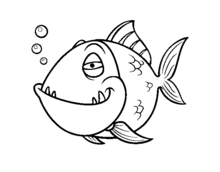 Uma descrição artística de uma piranha. Na verdade, isso foi feito por uma criança de 10 anos. Qualquer um pode desenhar uma piranha, é basicamente apenas um peixe com enormes mandíbulas desproporcionais.