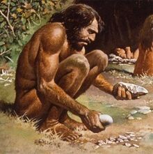 Neandertal, reunindo máximo de capacidade intelectual para construir uma simples ferramenta.