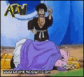 Mr. Satan fazendo V de vitória após detonar Majin Boo.