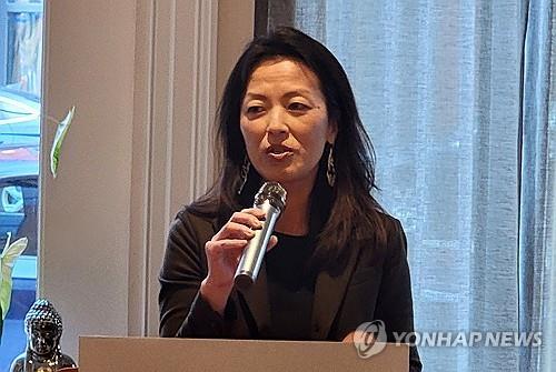 This file photo, taken March 13, 2024, shows U.S. Senior Official for North Korea Jung Pak speaking during a retirement celebration for her predecessor, Sung Kim, in Washington. (Yonhap)