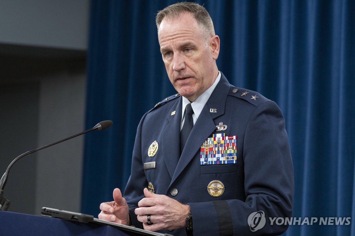 This photo, released by the Associated Press, shows Pentagon Press Secretary Air Force Maj. Gen. Pat Ryder speaking during a news conference at the Pentagon near Washington on May 14, 2024. (Yonhap)