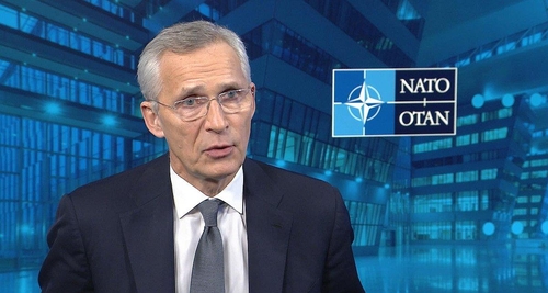 North Atlantic Treaty Organization Secretary General Jens Stoltenberg speaks during an interview with Yonhap News Agency in Brussels on June 28, 2024, in this image provided by NATO. (PHOTO NOT FOR SALE) (Yonhap)