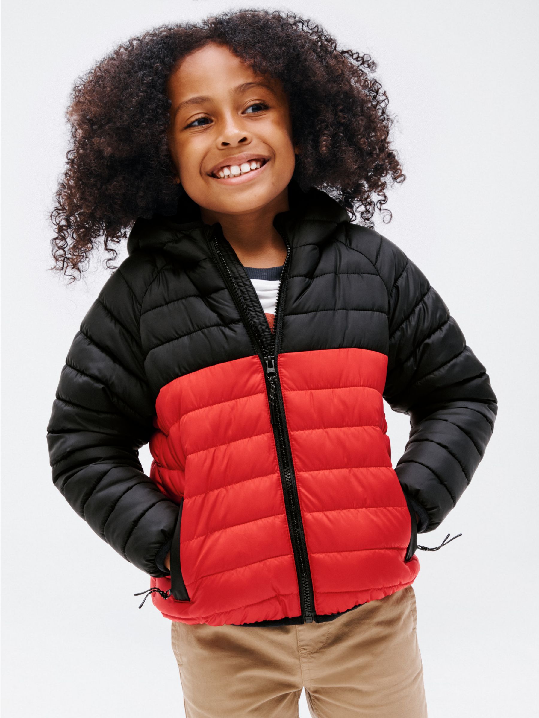 John Lewis Kids' Colour Block Wadded Jacket, Red/Black