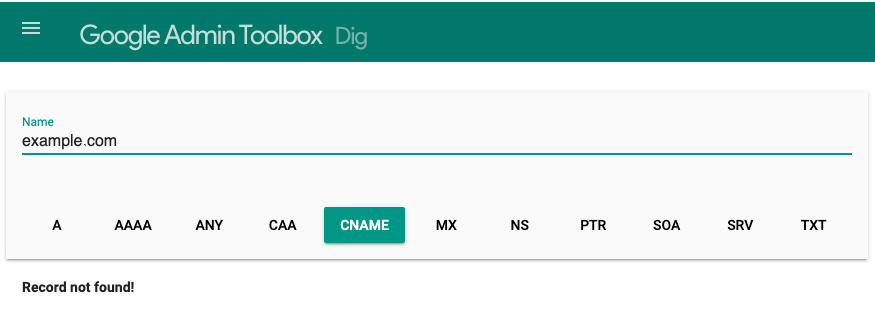 Situs dengan data CNAME tidak ditemukan