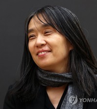 Han Kang, this year's laureate of the Nobel Prize in literature, attends a meeting with Korean reporters at a publishing house in Stockholm on Dec. 11, 2024. (Yonhap)