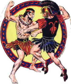 Herc takes on fellow-Olympian Ares. Artist: Sam Glanzman.