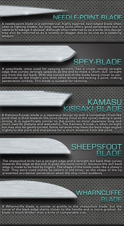 swordsite:
“#Knife #Knives #Cuchillo #Faca #Couteau #нож #ナイフ #刀#pisau #سكين
Modern Knife Types / Blade Shapes
For sources: http://sword-site.com/thread/1111/diagrams-modern-knife-types
Sword-Site - The World’s Largest Sword Museum
”