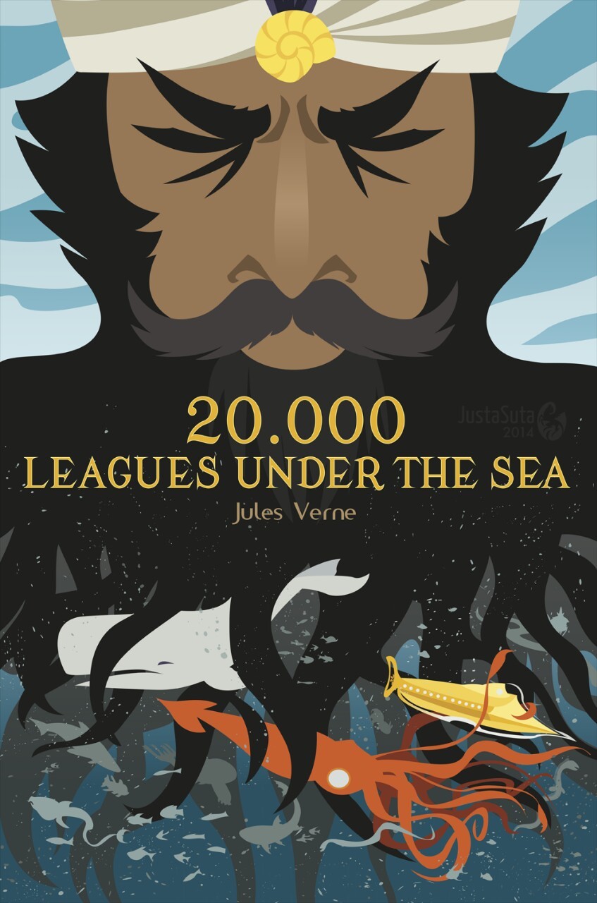 This is a project from last year that I never shared; a redesign of a book cover. Fun fact: 20,000 leagues is how FAR they travelled under the sea, not how deep.