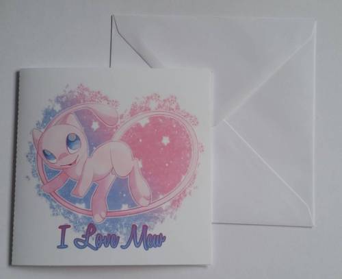 Another valentines card!
‘I Love Mew’
How can you resist xD
Available to buy from me on here and facebook!
#mew #valentine #valentinescard #pokemon #cute #love