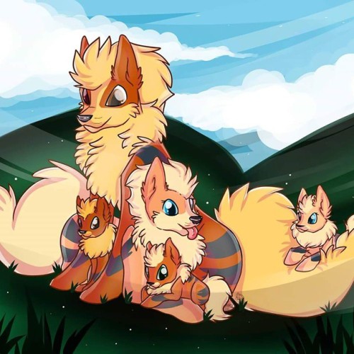 Growlithe Family donezzz :D soooo wish pokemon was real O.o"“ *wantzz* #pokemon #pokeart #growlithe #arcanine #family #print