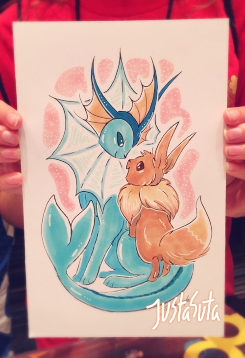 Commissions at Pokecon 2017 ! We got Naruto Pikachu, a Ditto and a mom plus kid Vaporeon and Eevee