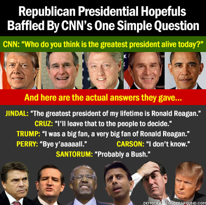 saywhat-politics:
“This question stumps Republicans
”
okay, to be fair, that question is hard as hell for me because I wouldn’t call any of those presidents “great,” would you?
it should be easier for these guys because there are only two Republican...