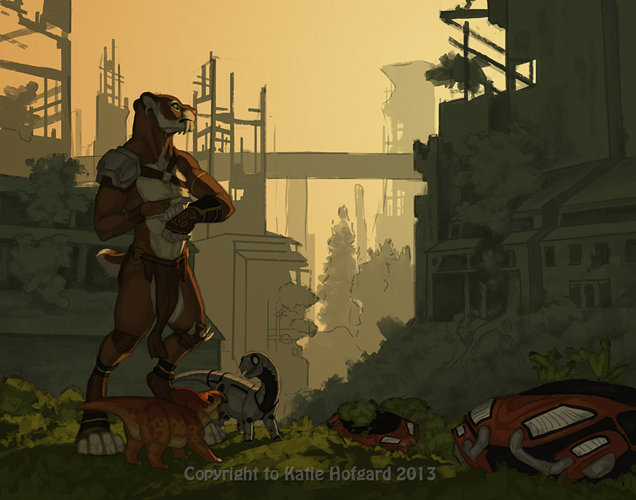 More WIP shots of this illustration! Here’s the previous WIP post I made - http://eskiworks.tumblr.com/post/57550596812
I started out by adding some more definition to the characters and foreground, in the basic light and shadow layer I have set to...