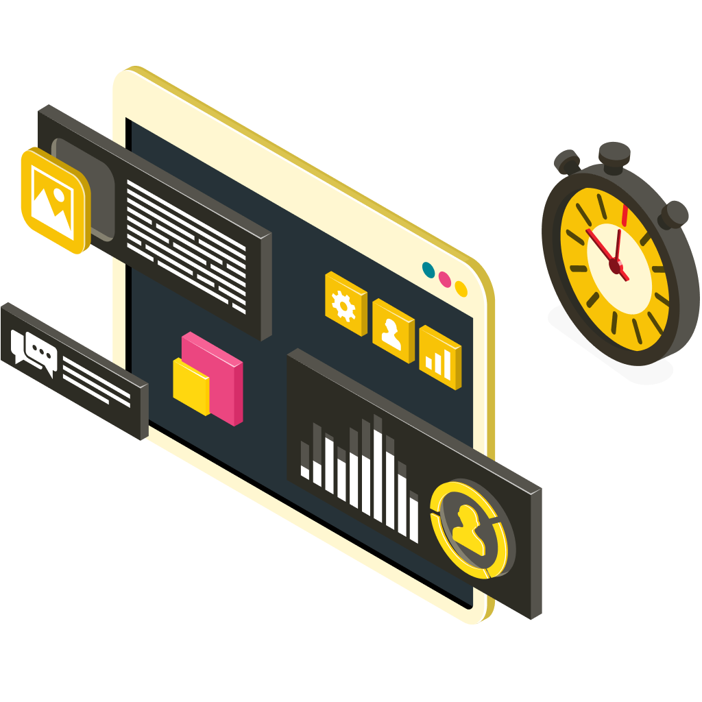 A screen showing diagrams and components, next to a chronometer.