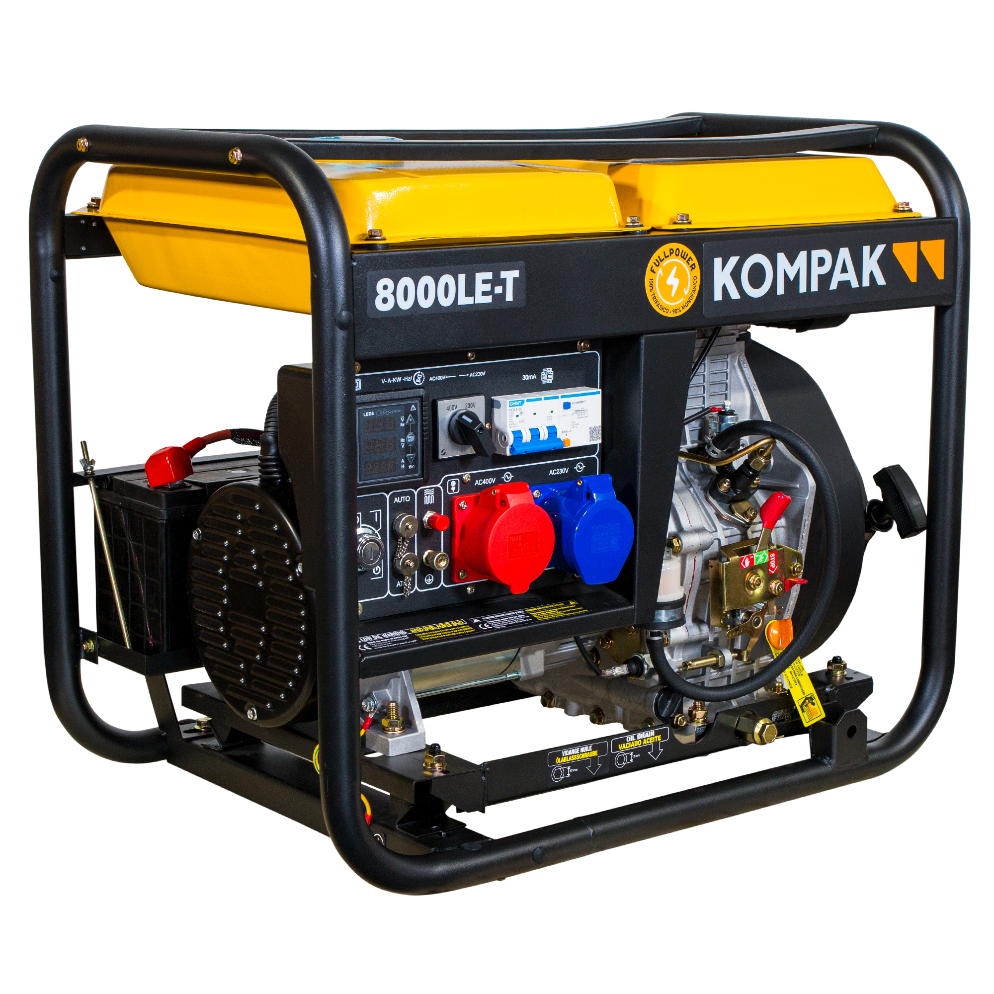 PRO-KOMPAK Full Power 8kVA Diesel Stromaggregat 8000LE-T 230 & 400 V mit Räderset