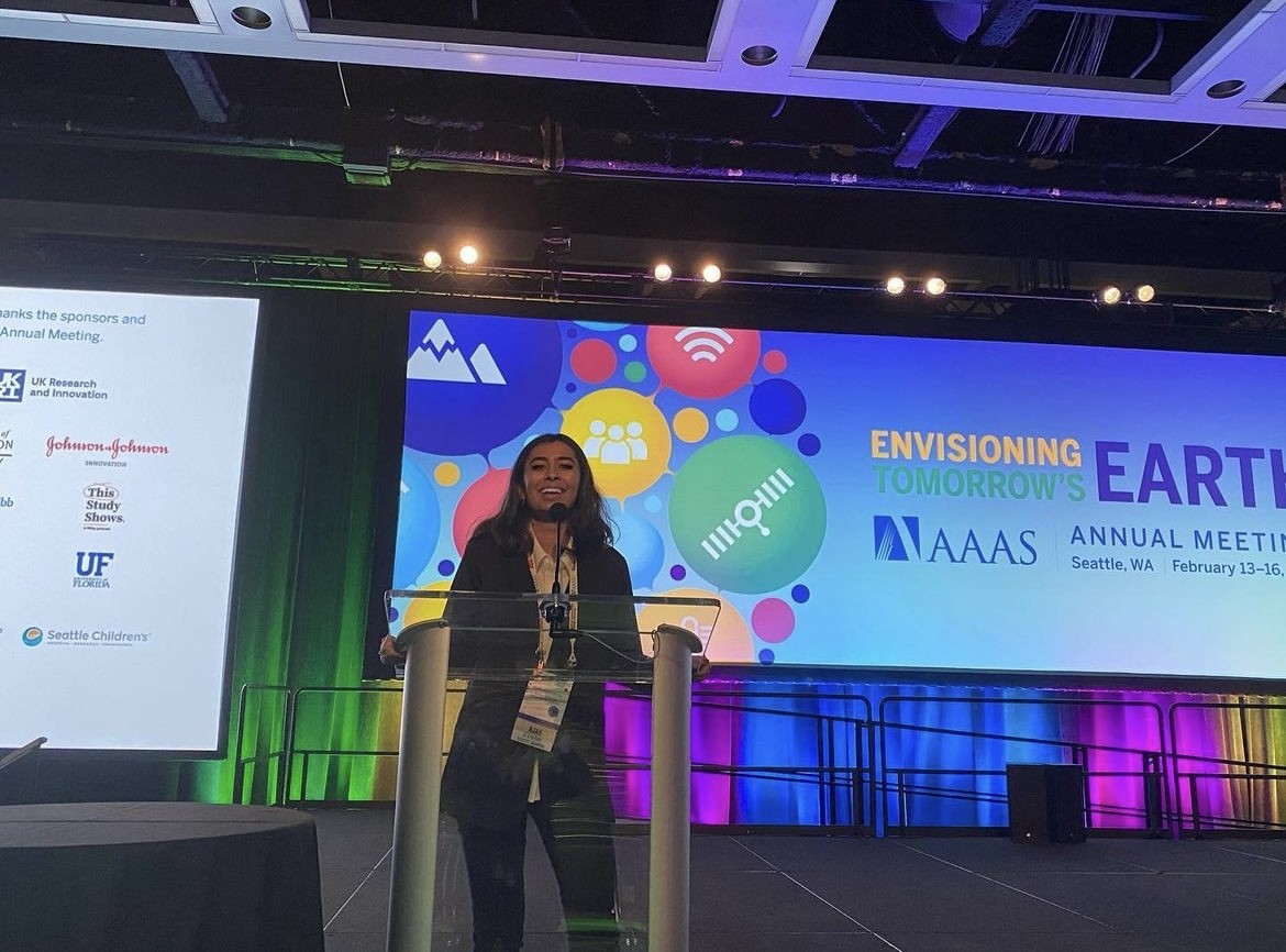 Sanskriti Deva on stage at the UN Association Global Engagement Summit