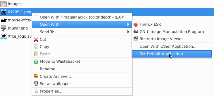 Thunar - Context Menu Entry to set Default Application