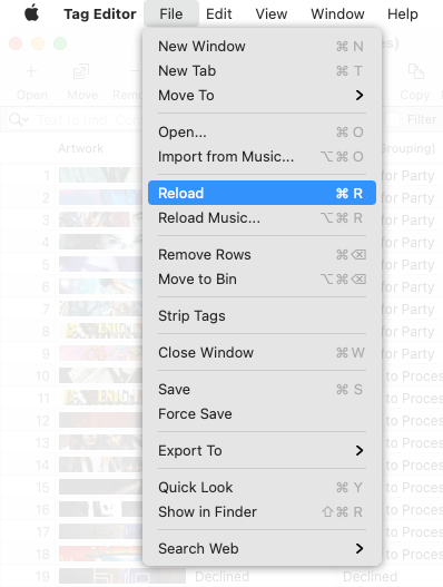 File / Reload menu command in the Tag Editor for Mac