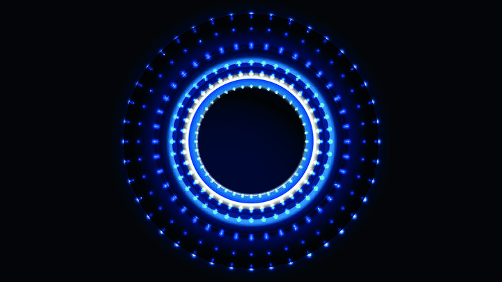 Concentric circles of electric blue LED lights